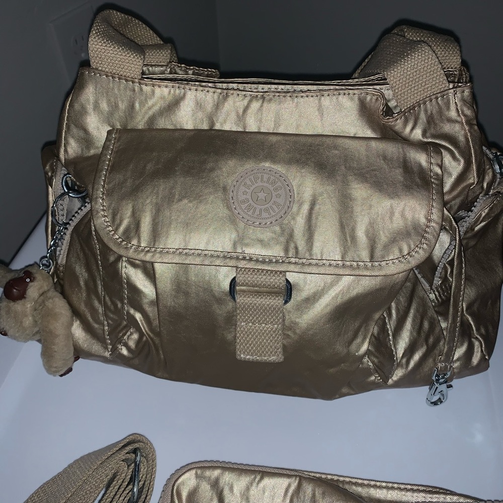 Kipling Cyrene Sparkly Gold Bag purse BUNDLE - Picture 4 of 6